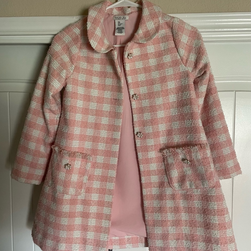 Girls Pink Checkered Coat